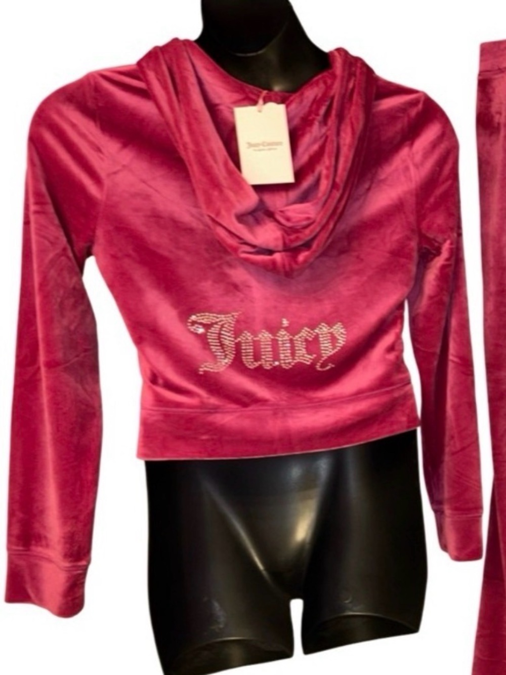 JUICY COUTURE FUCHSIA FESTIVAL BLING RHINESTONE VELOUR TRACKSUIT HOODIE NWT